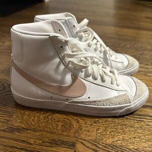 Nike Women's White and Soft Pink High-Top Sneakers